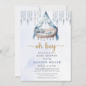 Oh Boy Blue Gold Crib Boho Boy Baby Dusche Einladung (Vorderseite)