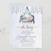 Oh Boy Blue Gold Crib Boho Boy Baby Dusche Einladung (Vorne/Hinten)