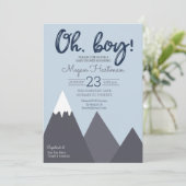 Oh Boy Blue Gray Mountain Baby Dusche Einladung (Stehend Vorderseite)