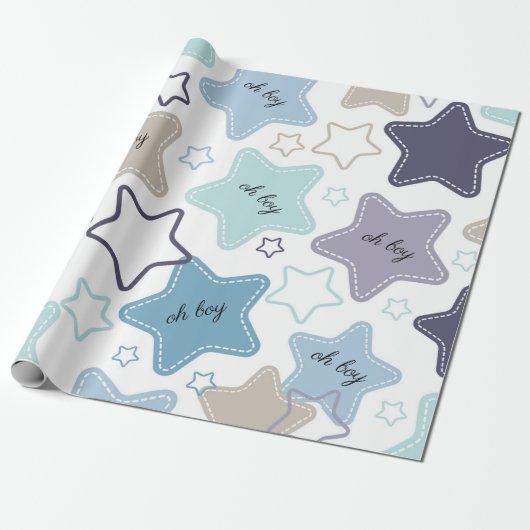 Oh Boy Blue Green Stars Baby Shower Baby Geschenk Geschenkpapier (Ungerollt)