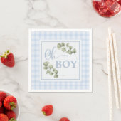 Oh Boy Blue Greenery und Gingham Baby Shower Serviette (Beispiel)
