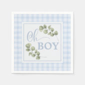 Oh Boy Blue Greenery und Gingham Baby Shower Serviette (Vorderseite)