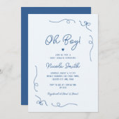 Oh, Boy Blue Hand Drawing French Boy Baby Shower Einladung (Vorne/Hinten)