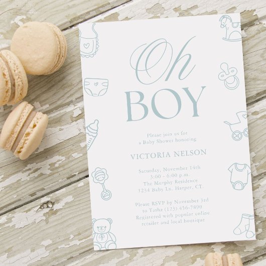 Oh Boy Blue Hand Drawn Baby Shower Einladung