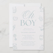 Oh Boy Blue Hand Drawn Baby Shower Einladung (Vorderseite)