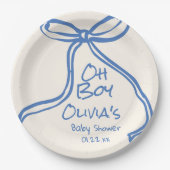 Oh Boy Blue Hand Gezeichnet Bow Baby Shower geschr Pappteller (Vorderseite)