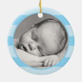 OH BOY Blue Heart Stripes Baby's 1. Weihnachten Keramik Ornament (Hinten)