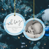 OH BOY Blue Heart Stripes Baby's 1. Weihnachten Keramik Ornament