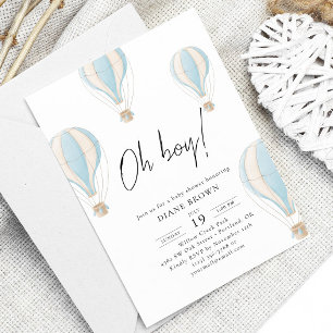 Oh boy Blue Hot Air Ballon Baby Dusche Einladung