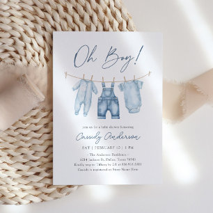 Oh Boy Blue Jean Denim Baby Shower Einladung