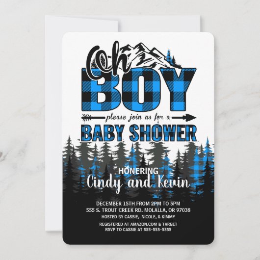 Oh Boy Blue Kariert Lumberjack Dusche Einladung (Vorderseite)