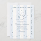 Oh Boy Blue Modern Striped Baby Shower Einladung (Vorderseite)