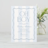 Oh Boy Blue Modern Striped Baby Shower Einladung (Stehend Vorderseite)