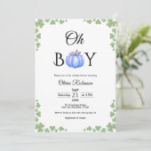 Oh Boy Blue Pumpkin Fall Baby Dusche Einladung (Stehend Vorderseite)