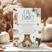 Oh Boy Blue Pumpkin Woodland Animals Baby Dusche Einladung