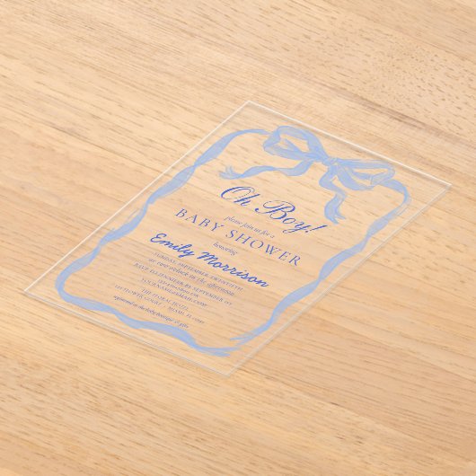 Oh Boy Blue Ribbon Bow Baby Dusche Acryleinladungen (Ablage )