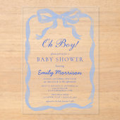 Oh Boy Blue Ribbon Bow Baby Dusche Acryleinladungen (Vorderseite)