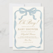 Oh boy Blue Ribbon Niedlich Elegant Baby Dusche Einladung (Vorderseite)