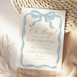 Oh boy Blue Ribbon Niedlich Elegant Baby Dusche Einladung