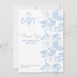 Oh, Boy Blue Toile Safari Animal Baby Dusche Dankeskarte