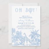 Oh, Boy Blue Toile Safari Animal Baby Dusche Einladung (Vorderseite)