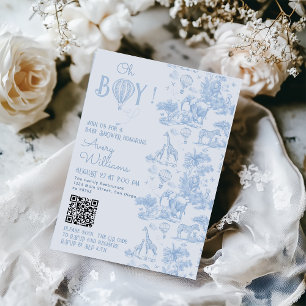 Oh, Boy Blue Toile Safari Animal Baby Dusche Einladung