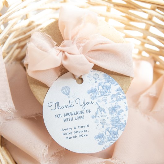 Oh, Boy Blue Toile Safari Animal Baby Dusche Geschenkanhänger