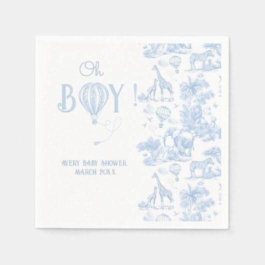 Oh, Boy Blue Toile Safari Animal Baby Dusche Serviette (Vorderseite)