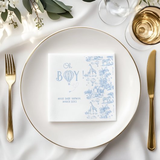 Oh, Boy Blue Toile Safari Animal Baby Dusche Serviette