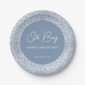 Oh Boy Blue und White Floral Muster Baby Dusche Pappteller (Vorderseite)