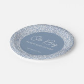 Oh Boy Blue und White Floral Muster Baby Dusche Pappteller (Schrägansicht)