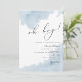 Oh Boy Blue Watercolor Baby Dusche Einladung (Stehend Vorderseite)