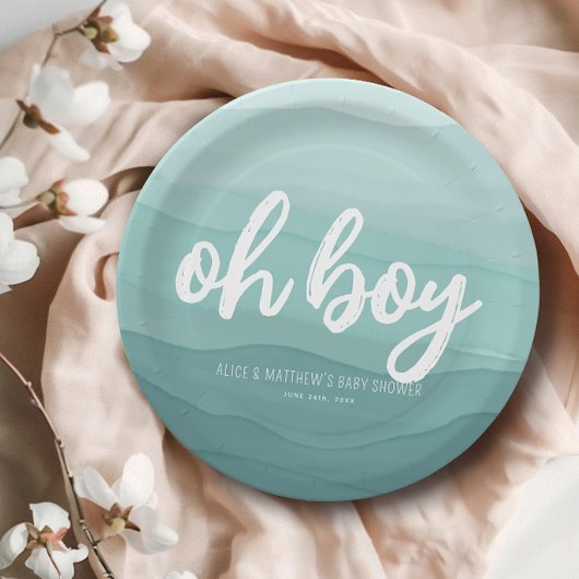 Oh Boy Blue Watercolor Baby Dusche Pappteller