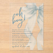 Oh Boy Blue Watercolor Bow Baby Shower Acryleinladungen (Vorderseite)