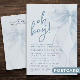 Oh Boy Blue Watercolor Bow Baby Shower Invitation Postkarte