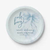 Oh Boy Blue Watercolor Bow Baby Shower Pappteller (Vorderseite)