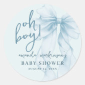 Oh Boy Blue Watercolor Bow Baby Shower Runder Aufkleber (Vorderseite)