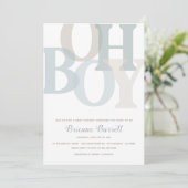 Oh Boy Boho Blue & Beige Minimalistische Babydusch Einladung (Stehend Vorderseite)