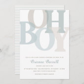 Oh Boy Boho Blue & Beige Minimalistische Babydusch Einladung (Vorne/Hinten)