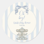 Oh Boy Bow Carousel  Blue Stripe Baby Shower  Runder Aufkleber (Vorderseite)