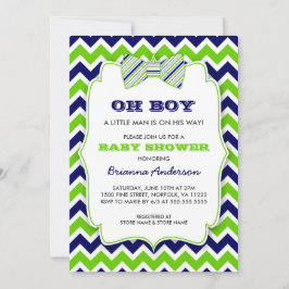 OH BOY Bow Krawatte Babydusche / Marinebrün Zickza Einladung