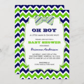 OH BOY Bow Krawatte Babydusche / Marinebrün Zickza Einladung (Vorne/Hinten)