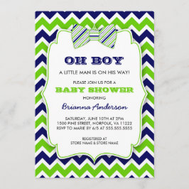 OH BOY Bow Krawatte Babydusche / Marinebrün Zickza Einladung