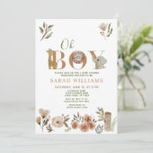 Oh Boy Brown Boho Safari Animals Dusche Einladung (Stehend Vorderseite)