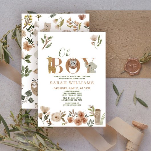 Oh Boy Brown Boho Safari Animals Dusche Einladung