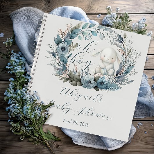Oh Boy Bunny Blue Floral Baby Shooting Guest Book Notizblock