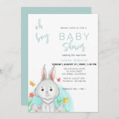 Oh Boy | Bunny Rabbit Baby Shower Einladung (Vorne/Hinten)