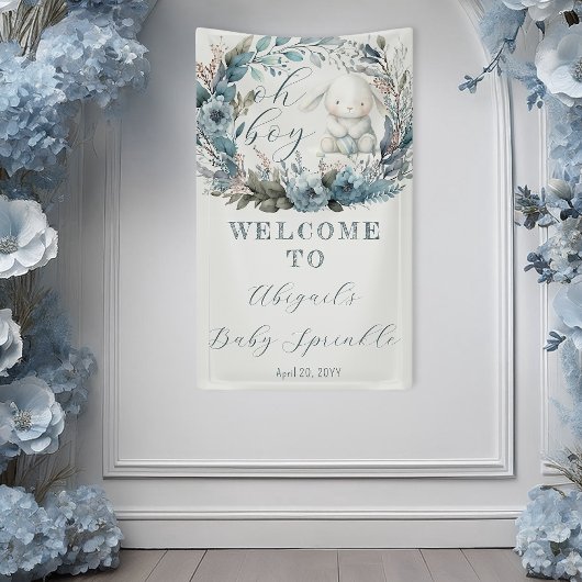 Oh Boy Bunny Rabbit Blue Floral Baby Sprinkle Banner