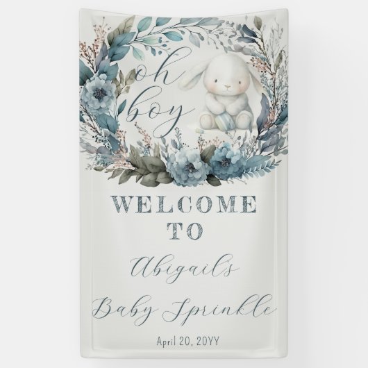 Oh Boy Bunny Rabbit Blue Floral Baby Sprinkle Banner (Vertikal)