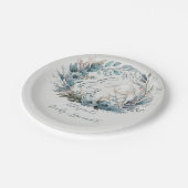 Oh Boy Bunny Rabbit Blue Floral Baby Sprinkle Pappteller (Schrägansicht)